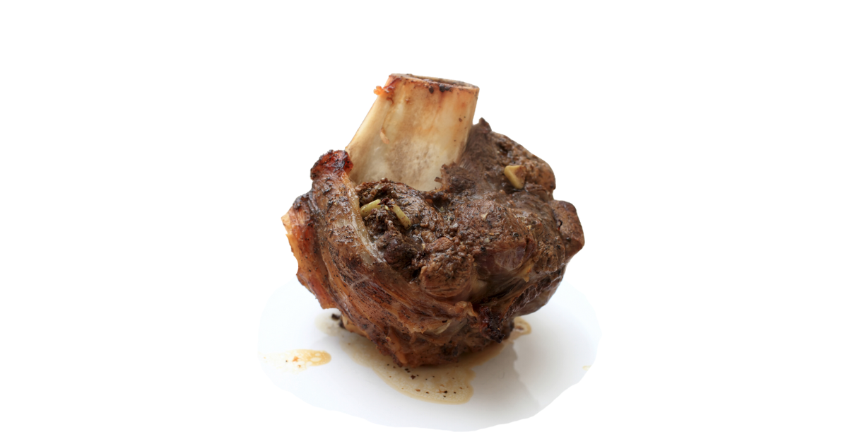 A close-up picture of beef shank related to beef shank nutrition facts, in white background.