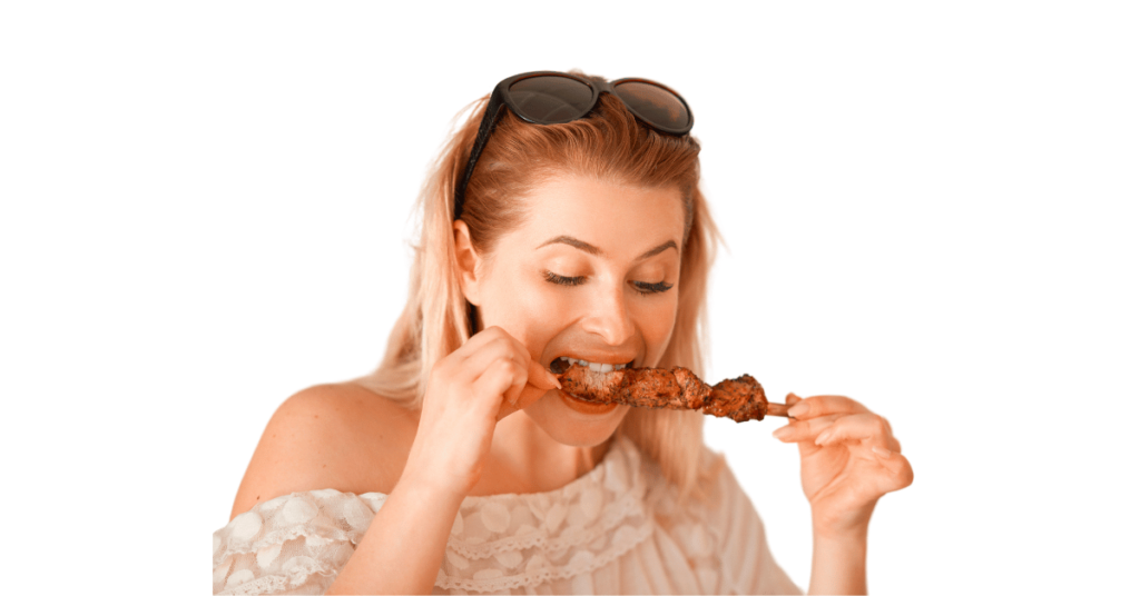 A person eating beef shank for weight loss.