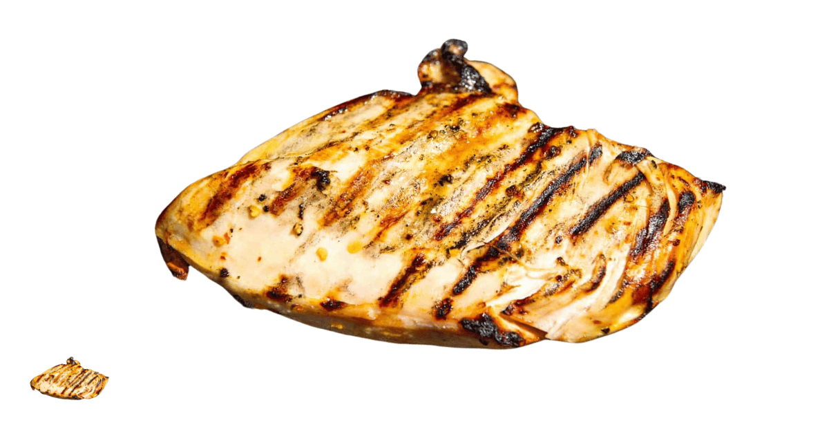 A close-up picture of chicken breast related to chicken breast nutrition facts, in white background.