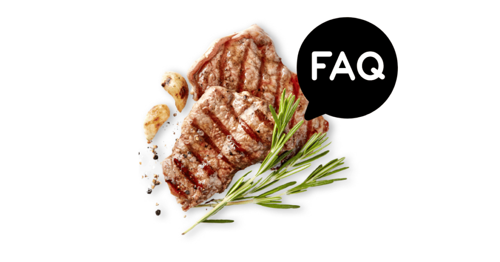 A pic of fresh lean beef next to a black banner for lean beef nutrition FAQs.