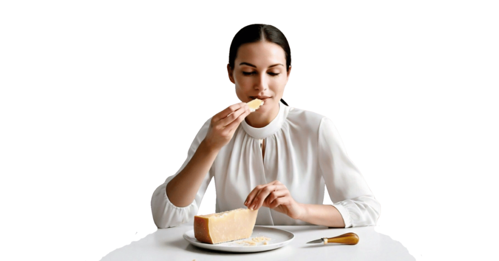 A person eating parmesan cheese for weight loss.