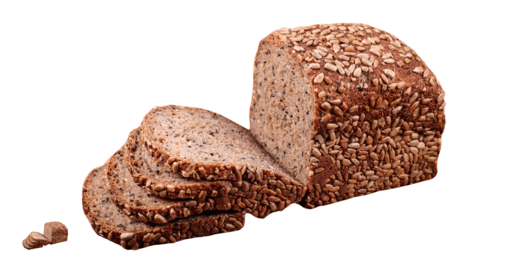 A close-up picture of rye bread related to rye bread nutrition facts, in white background.