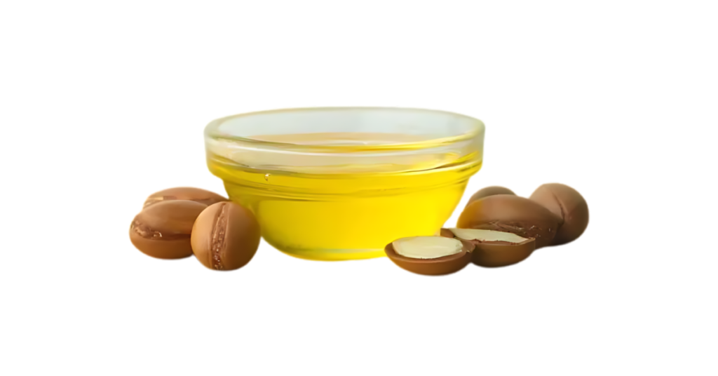 A close-up picture of argan oil related to argan oil nutrition facts, in white background.