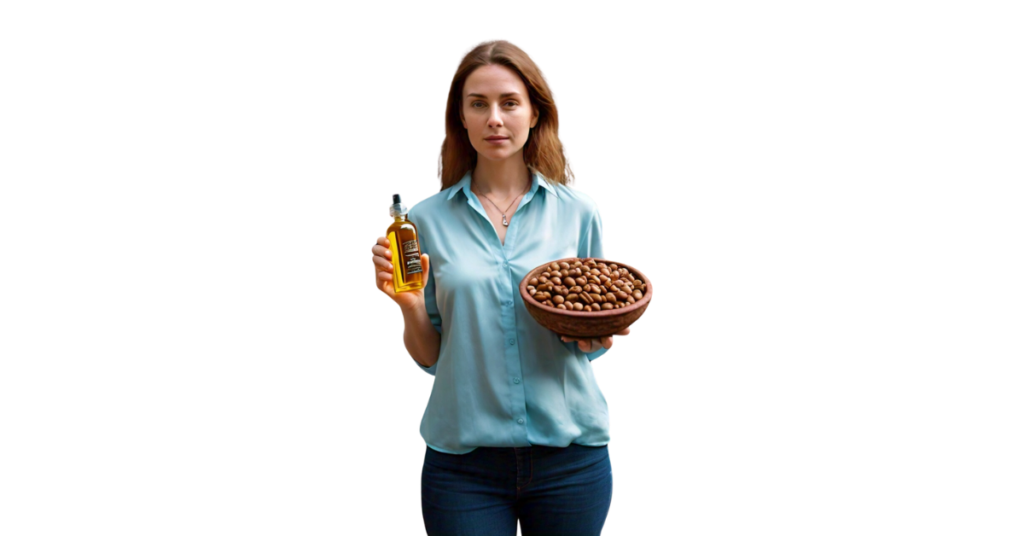 A person eating argan oil for weight loss.