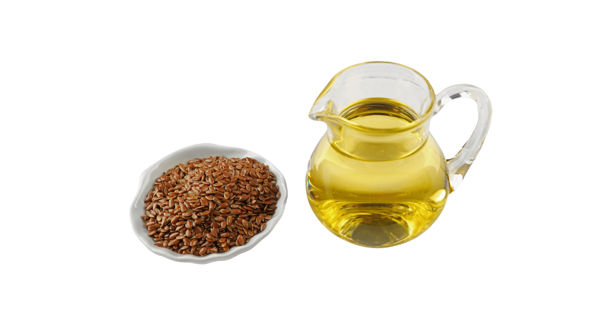 A close-up picture of flaxseed oil related to flaxseed oil nutrition facts, in white background.