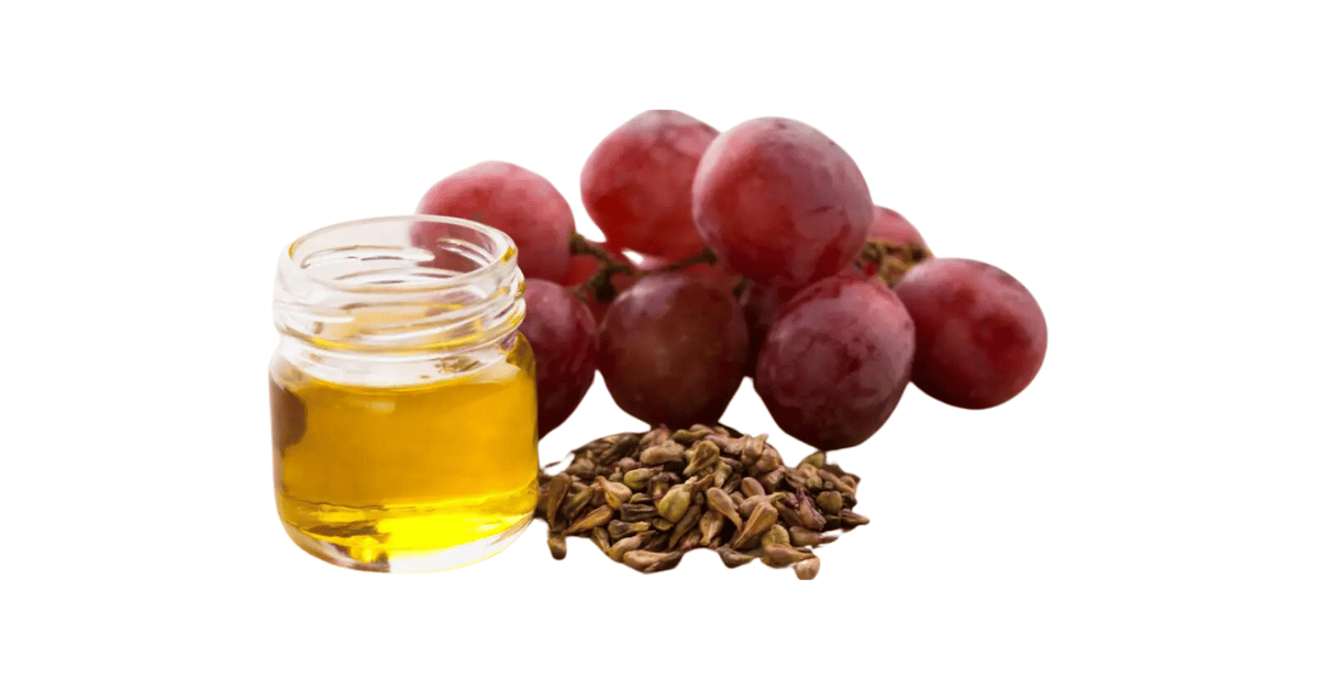 A close-up picture of grapeseed oil related to grapeseed oil nutrition facts, in white background.