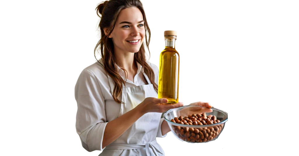 A person eating hazelnut oil for weight loss.