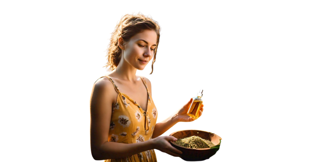 A person eating hemp seed oil for weight loss.