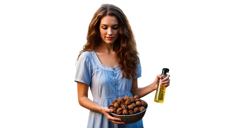 A person eating pecan oil for weight loss.