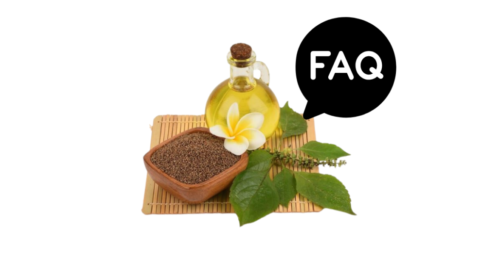 A pic of fresh perilla oil next to a black banner for perilla oil nutrition FAQs.