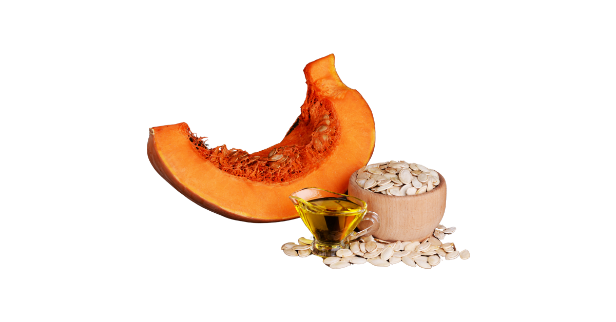 A close-up picture of pumpkin seed oil related to pumpkin seed oil nutrition facts, in white background.