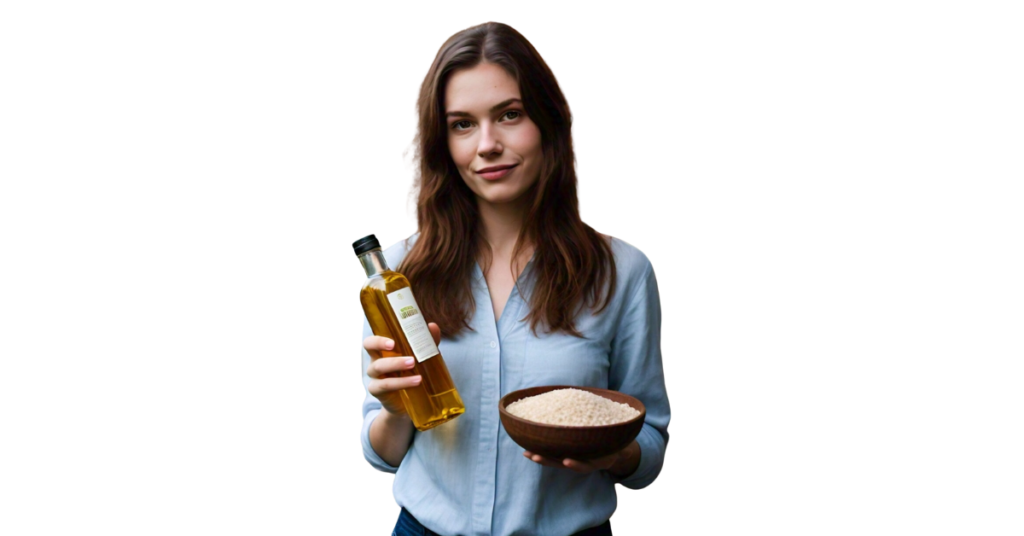 A person eating rice bran oil for weight loss.