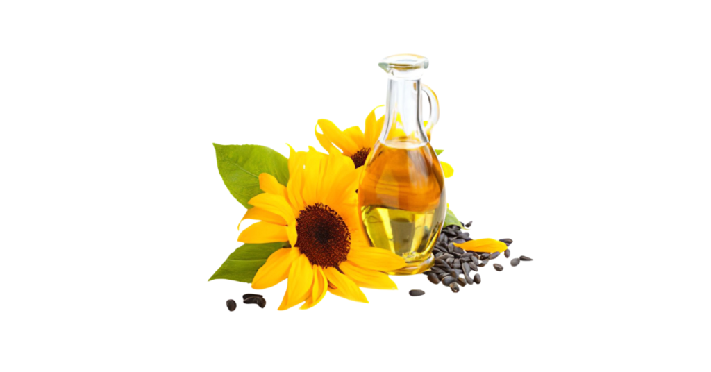 A close-up picture of sunflower oil related to sunflower oil nutrition facts, in white background.