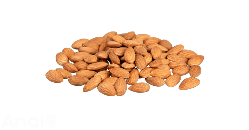 A close-up picture of almonds related to almond nutrition facts, in white background.