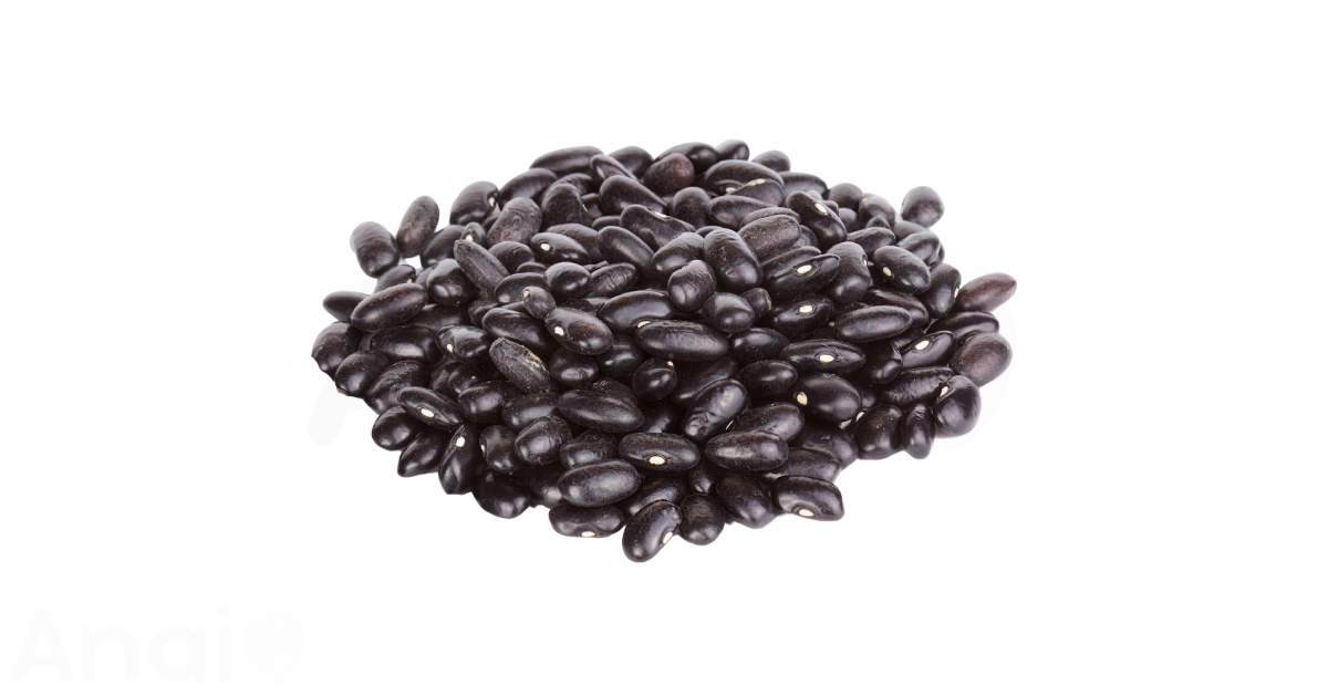 A close-up picture of black beans related to black bean nutrition facts, in white background.