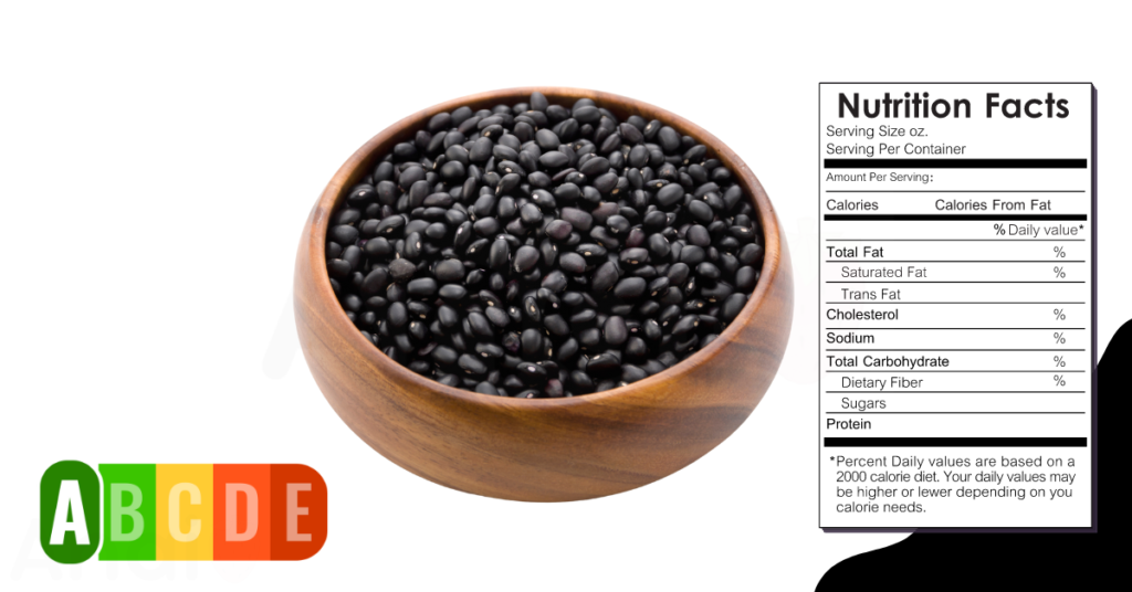 Black Bean nutrition table and nutrition facts.