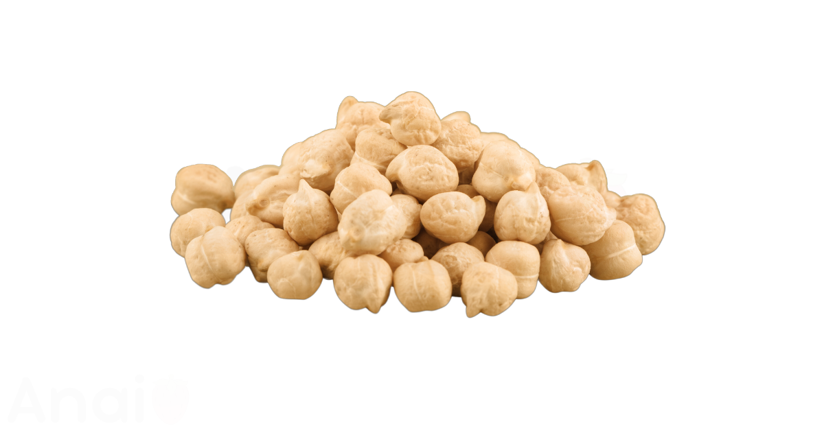 A close-up picture of chickpeas related to chickpea nutrition facts, in white background.