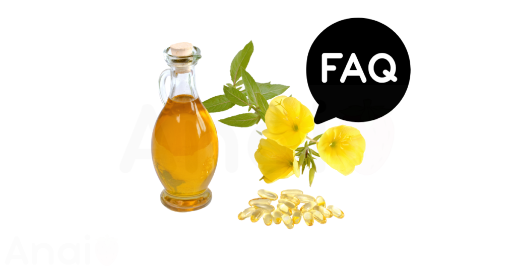 A pic of fresh evening primrose oil next to a black banner for evening primrose oil nutrition FAQs.