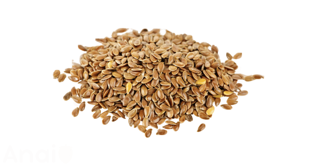 A close-up picture of flaxseeds related to flaxseed nutrition facts, in white background.