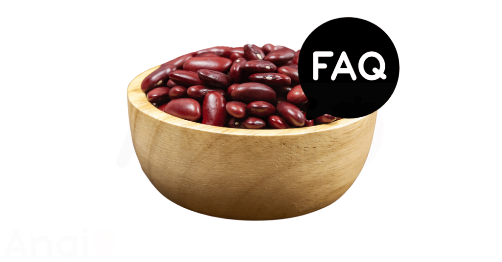 A pic of fresh kidney beans next to a black banner for kidney beans nutrition FAQs.