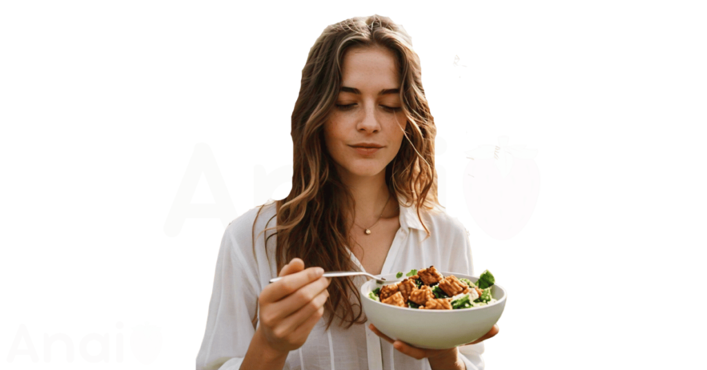 A person eating tempeh for weight loss.