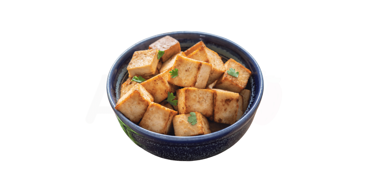 A close-up picture of tofu related to tofu nutrition facts, in white background.