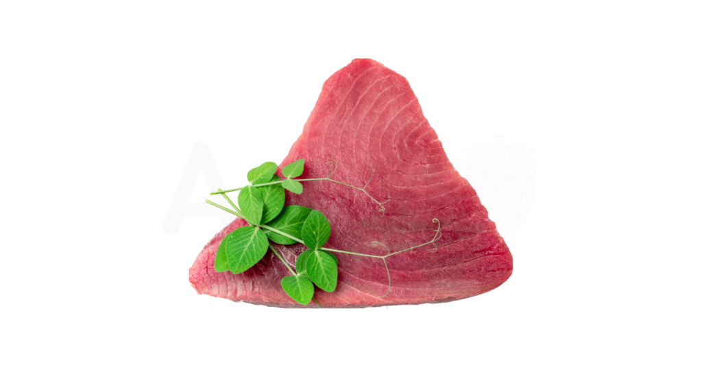 A close-up picture of tuna related to tuna nutrition facts, in white background.