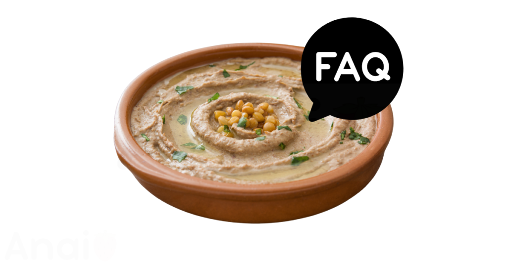 A pic of fresh baba ghanoush next to a black banner for baba ghanoush nutrition FAQs.