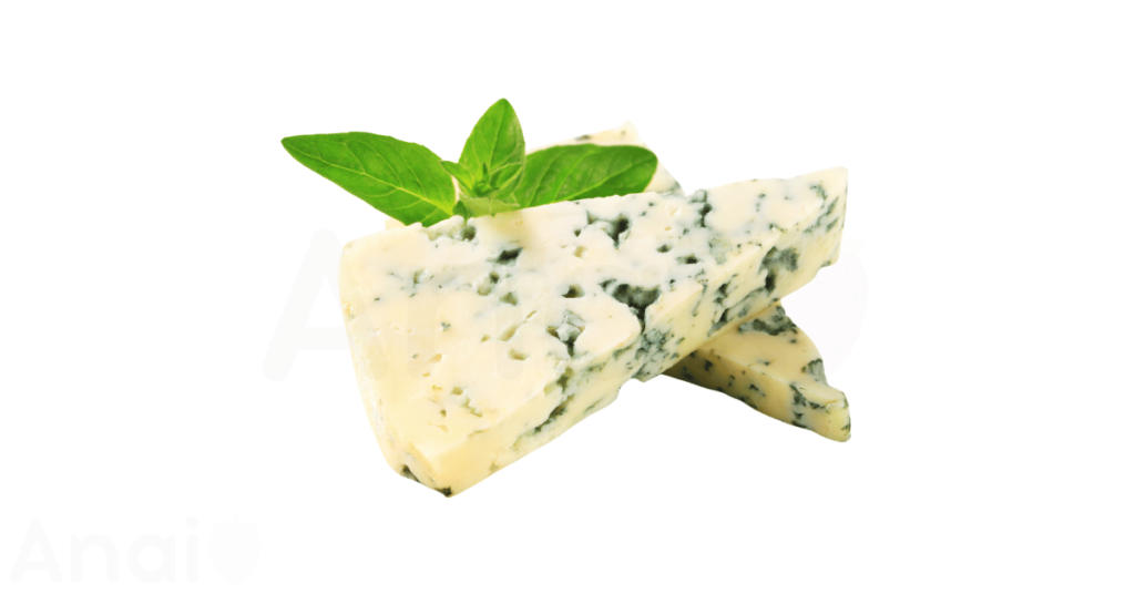 A close-up picture of blue cheese related to blue cheese nutrition facts, in white background.