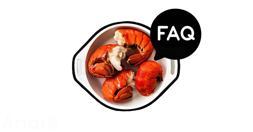 A pic of fresh lobsters next to a black banner for lobsters nutrition FAQs.