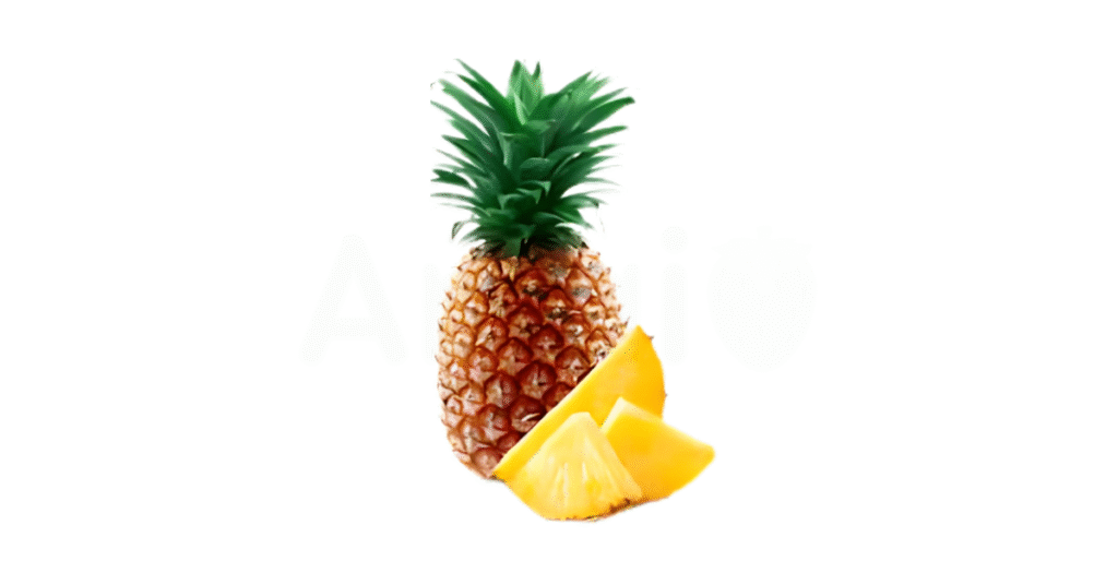 A close-up picture of pineapples related to pineapple nutrition facts, in white background.