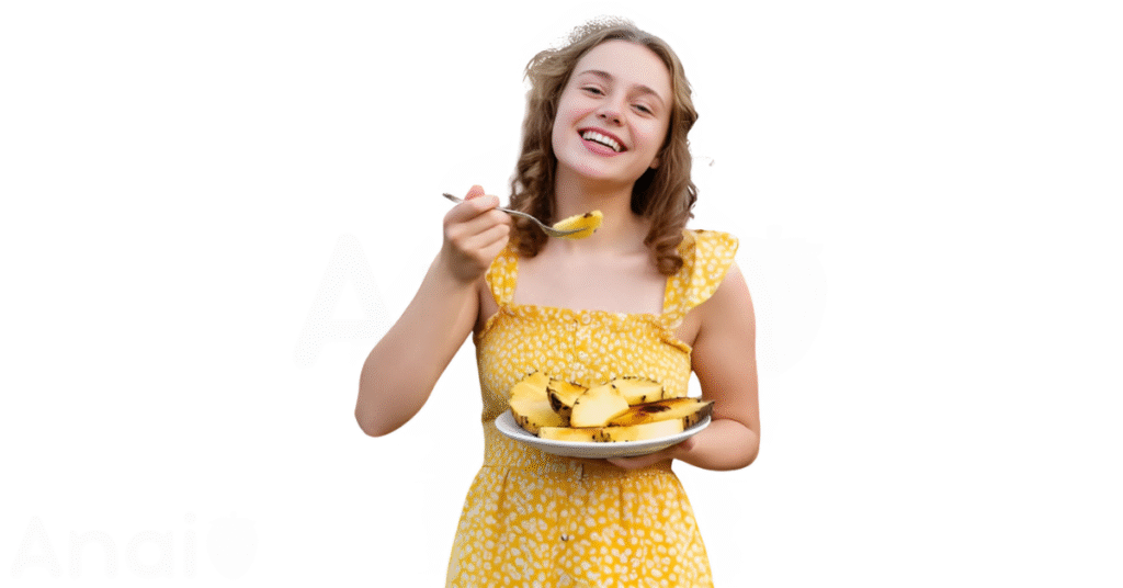 A person eating pineapples for weight loss.