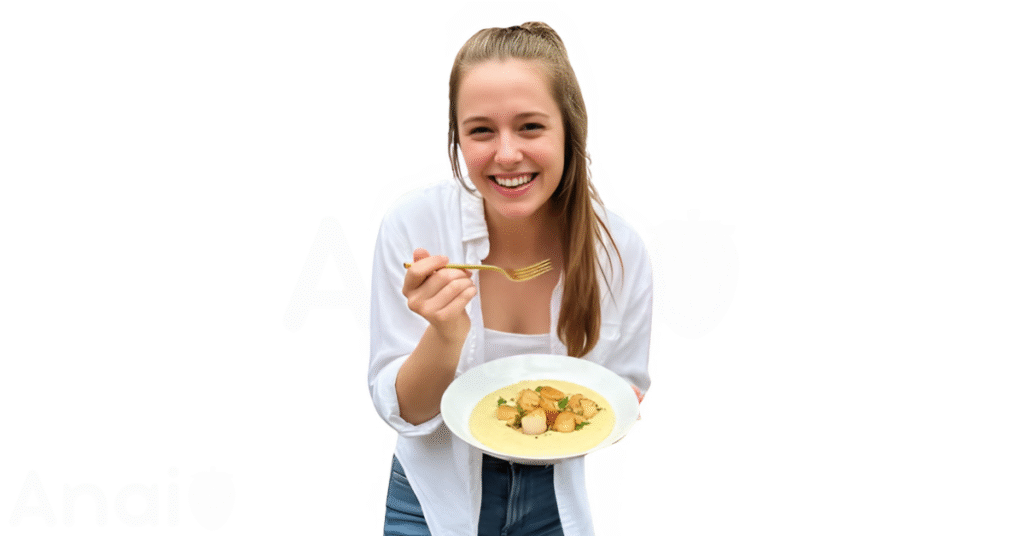 A person eating scallops for weight loss.