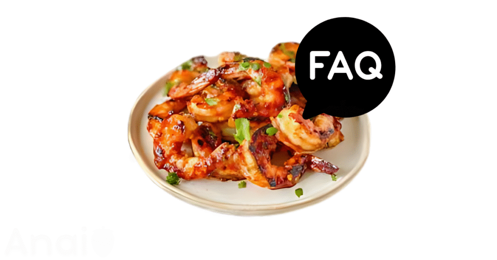 A pic of fresh shrimps next to a black banner for shrimps nutrition FAQs.