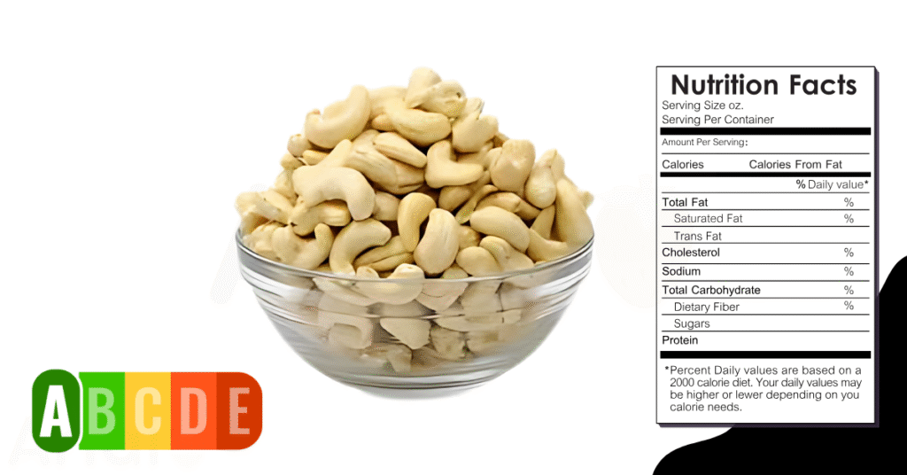 Cashew nutrition table and nutrition facts.