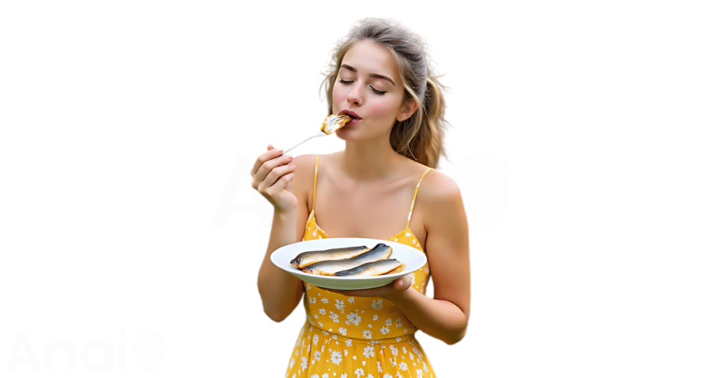 A person eating herring for weight loss.
