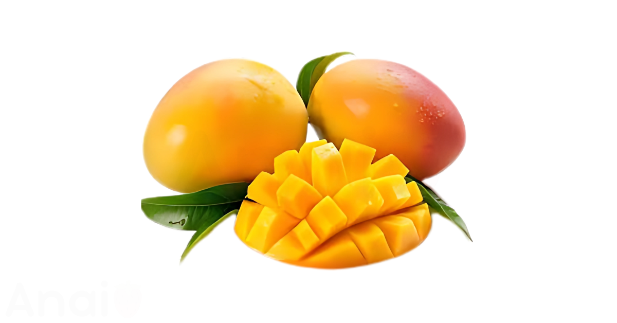 A close-up picture of mangos related to mango nutrition facts, in white background.