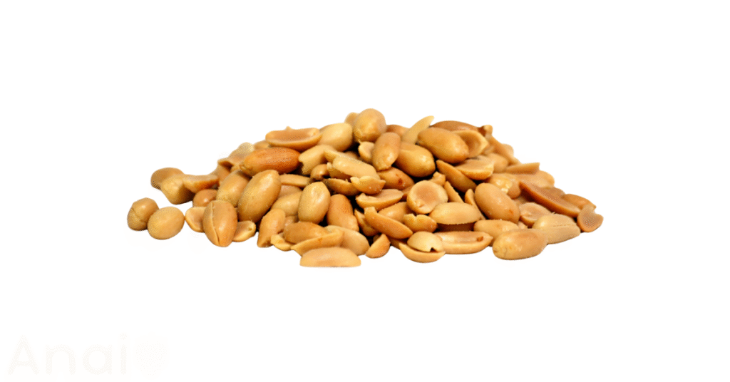 A close-up picture of peanuts related to peanut nutrition facts, in white background.