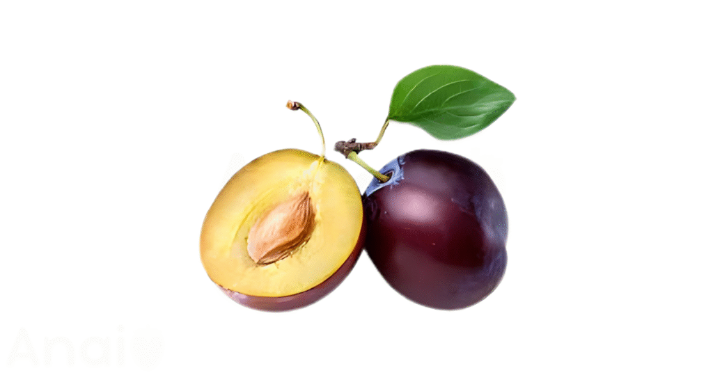 A close-up picture of plums related to plum nutrition facts, in white background.
