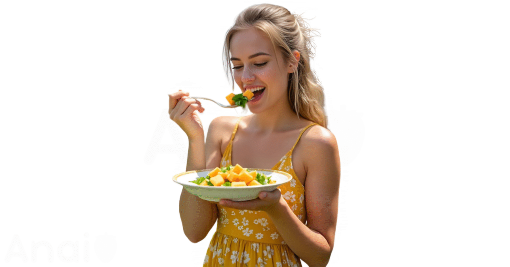 A person eating sapodillas for weight loss.