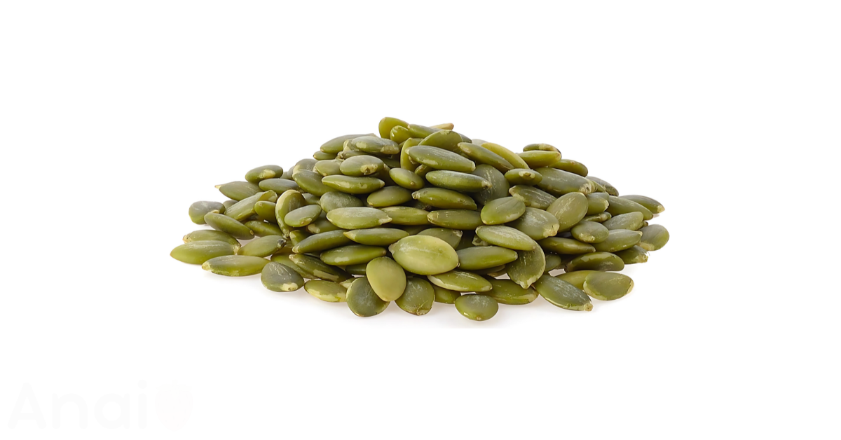 A close-up picture of pumpkin seeds related to pumpkin seed nutrition facts, in white background.