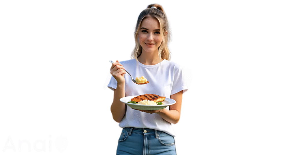 A person eating halibut for weight loss.