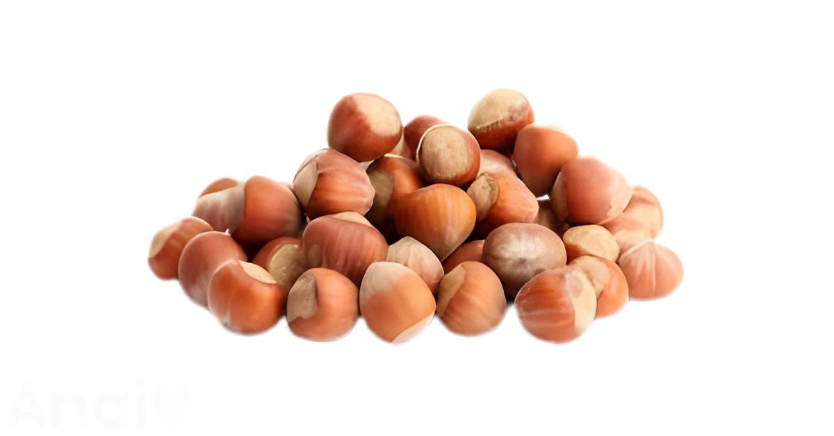 A close-up picture of hazelnuts related to hazelnut nutrition facts, in white background.