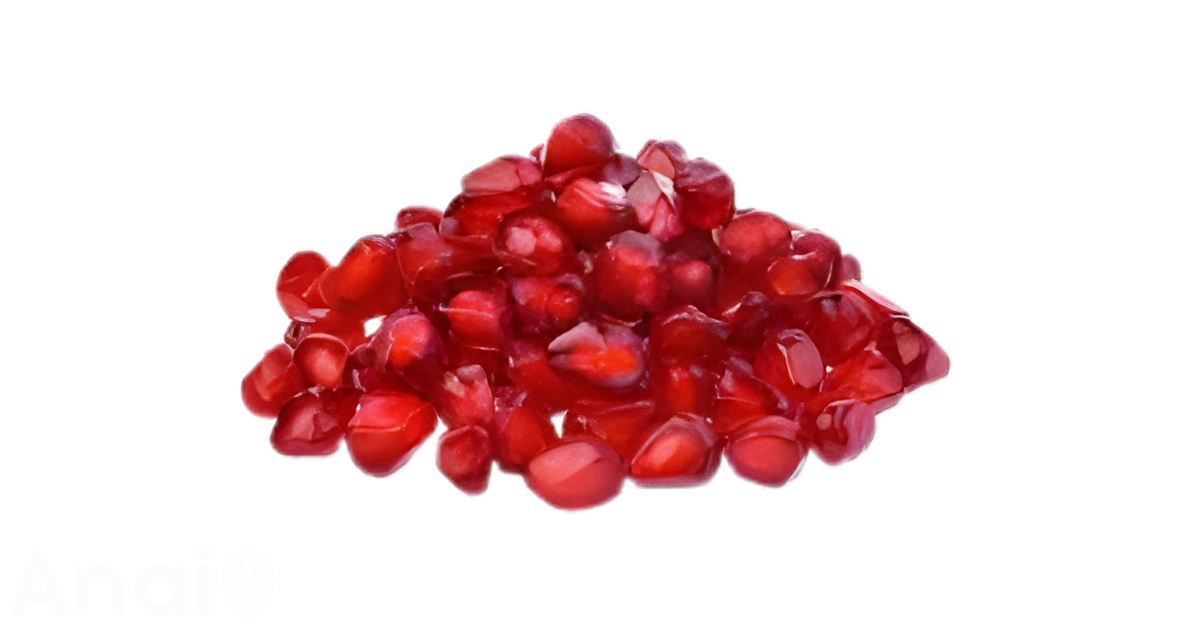 A close-up picture of pomegranate seeds related to pomegranate seed nutrition facts, in white background.