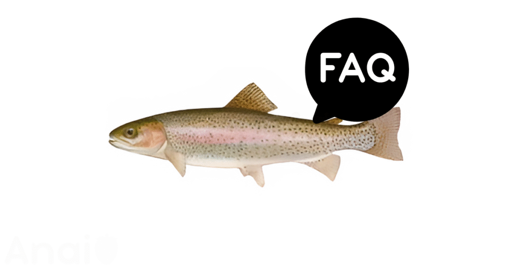 A pic of fresh trouts next to a black banner for trouts nutrition FAQs.