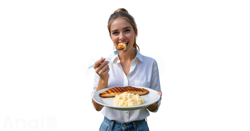 A person eating haddock for weight loss.