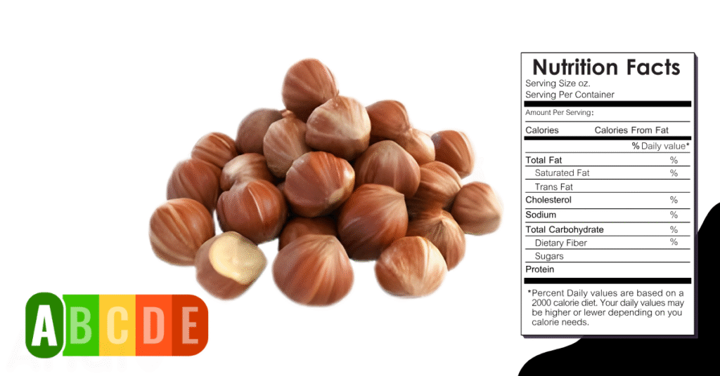 Hazelnut nutrition table and nutrition facts.