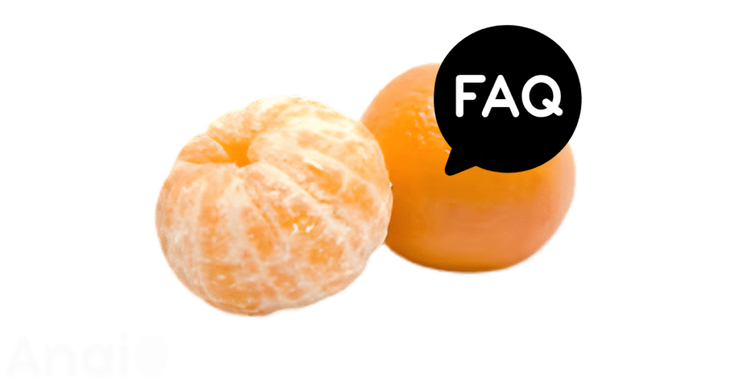 A pic of fresh mandarins next to a black banner for mandarins nutrition FAQs.