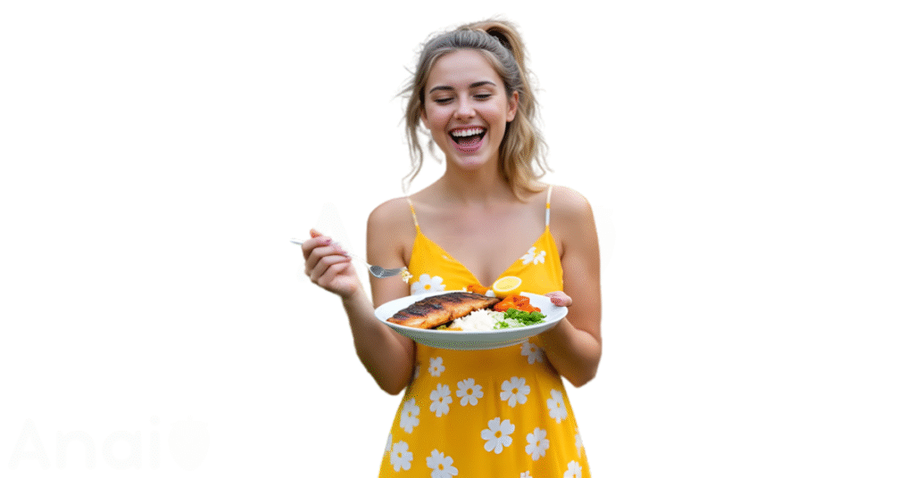 A person eating snapper for weight loss.