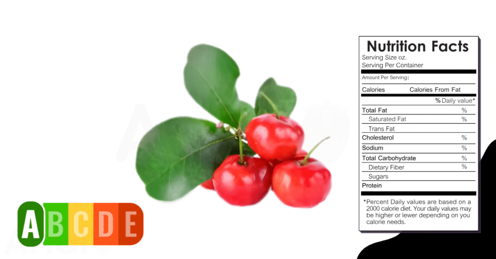 Acerola nutrition table and nutrition facts.